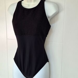 Vintage Cole California Black One Piece Textured Bathing Swimsuit 80s 90s sz10